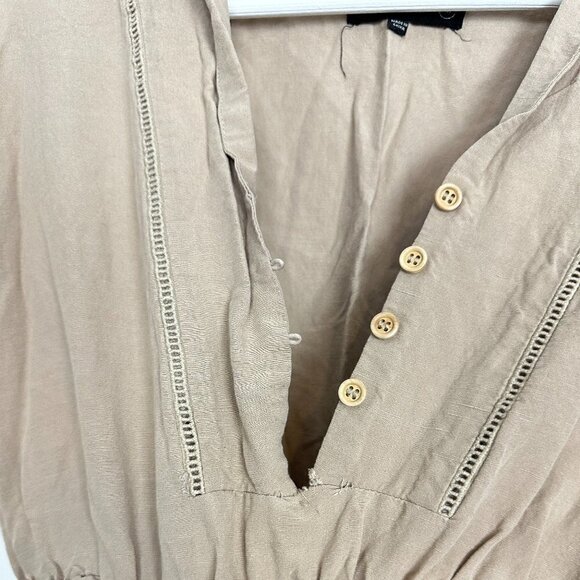 BLANK NYC Linen Blend Button Up Romper in Tan Size Medium - Picture 6 of 10